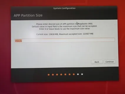Tamaño de la partición de la aplicación